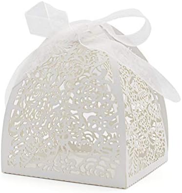 KPOSIYA 100 Laser Cut Rose Candy Boxes Wedding Favor