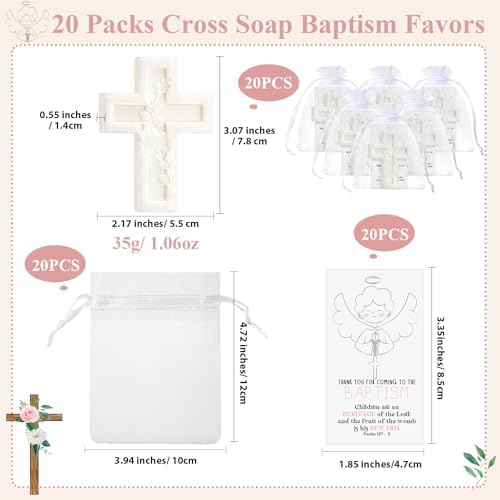 20 Pack Baptism Favors with Greeting Cards and Organza Bags