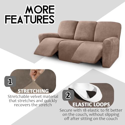 ULTICOR Velvet 8-Piece Sofa Cover for 3 Seater Recliner