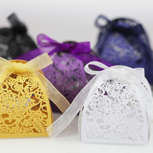 50 Pack Laser Cut Roses Decorative Gift Boxes Grey