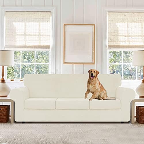 WEERRW 4 Piece Velvet Sofa Covers for 3 Cushion Couch