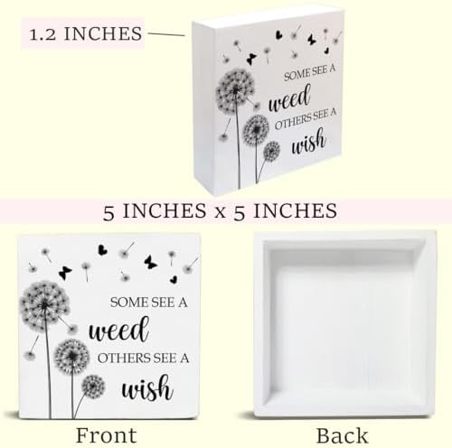 Spring Dandelion Decor Wooden Block Sign 5x5 Inches