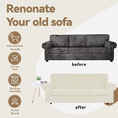 WEERRW 4 Piece Velvet Sofa Covers for 3 Cushion Couch