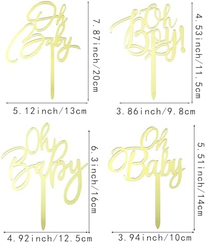 4PCS Oh Baby Cake Topper Gold Baby Shower Decor 1