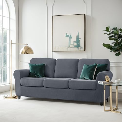 CHUN YI 7 Piece Sofa Covers for 3 Cushion Couch Large Grey