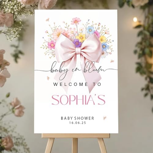 Baby in Bloom Shower Sign Pink Wildflower Decor with Stand
