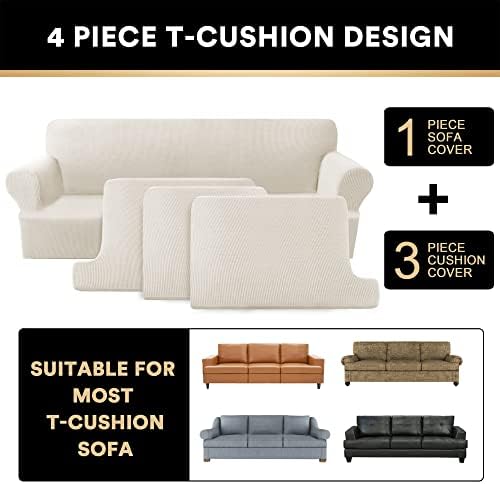 PrinceDeco T Cushion Sofa Slipcover 4 Piece Ivory 1