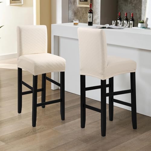 Waterproof Bar Stool Covers 2PCS Beige Stretch Slipcovers