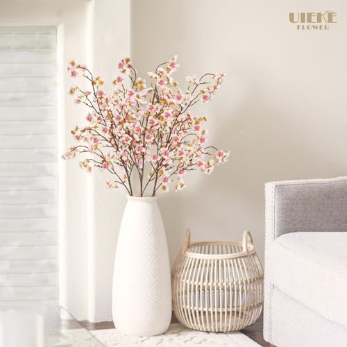 Uieke Silk Cherry Blossom Branches Set of 8 Pink Long Stems