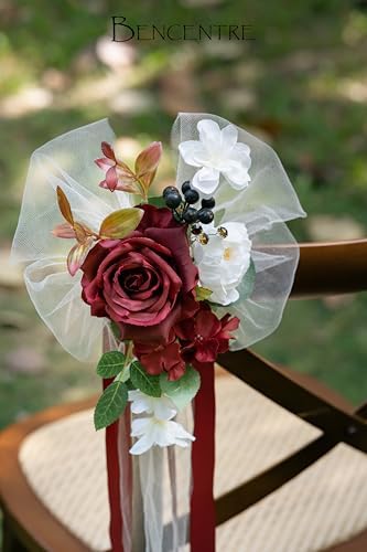 Burgundy Wedding Chair Back Flowers Set of 8