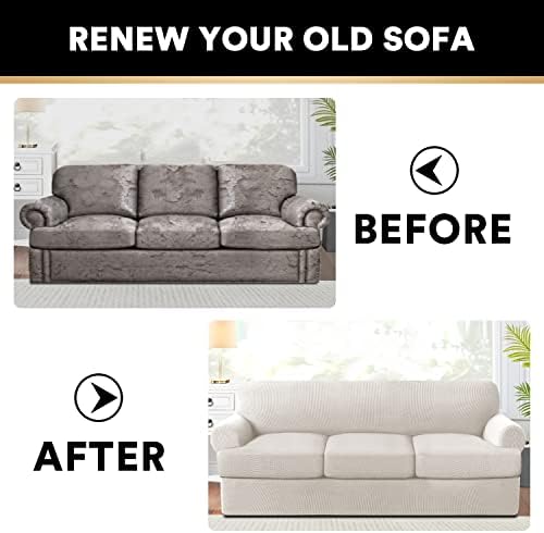 PrinceDeco T Cushion Sofa Slipcover 4 Piece Ivory 1