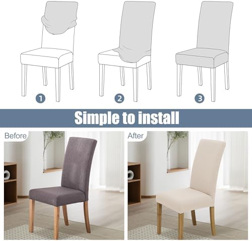BIETYONE Dining Chair Cover Set of 6 for Home Restaurant Banquet Beige