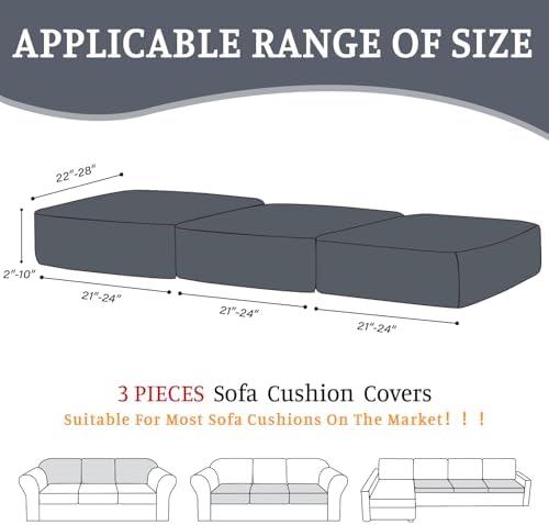 3-Piece Stretch Sofa Slipcover for L Shaped Couch Dark Grey
