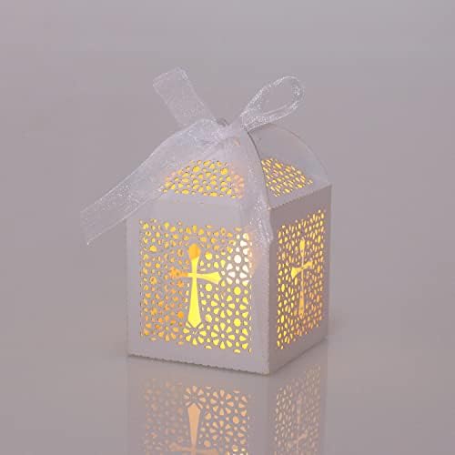 KPOSIYA 70 Pack Laser Cut Cross Candy Boxes with Ribbons
