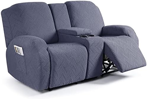 Ruaozz Stretch Loveseat Recliner Cover with Console 4-Piece Grey