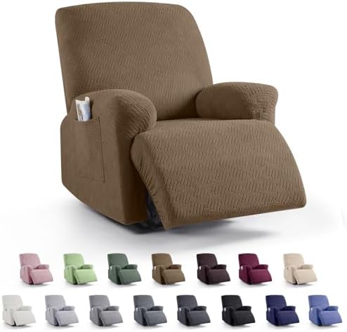 KinCam Recliner Covers for 1 Seater Light Coffee Stripe Jacquard