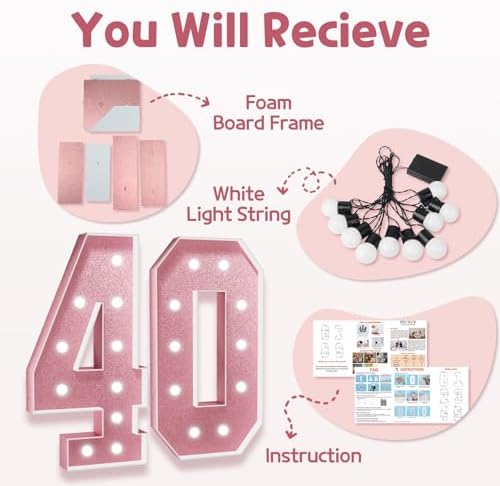 4FT Rose Gold Light Up 40th Birthday Marquee Sign