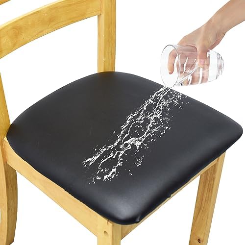 Leather Stretch Chair Covers with Elastic Ties 4PCS Black