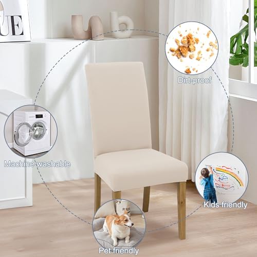 BIETYONE Dining Chair Cover Set of 6 for Home Restaurant Banquet Beige