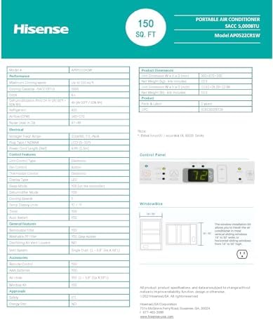 Hisense Portable Air Conditioner 5000 BTU Vented Renewed