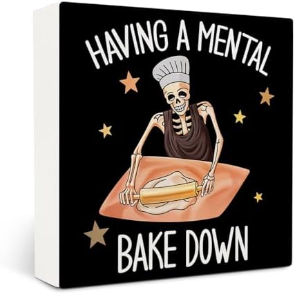 Funny Kitchen Baking Wooden Box Sign Decor 5x5 Inches