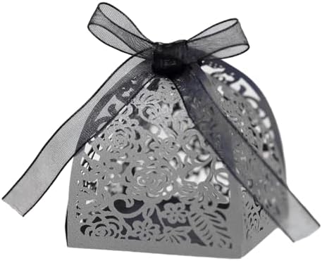 50 Pack Laser Cut Roses Decorative Gift Boxes Grey