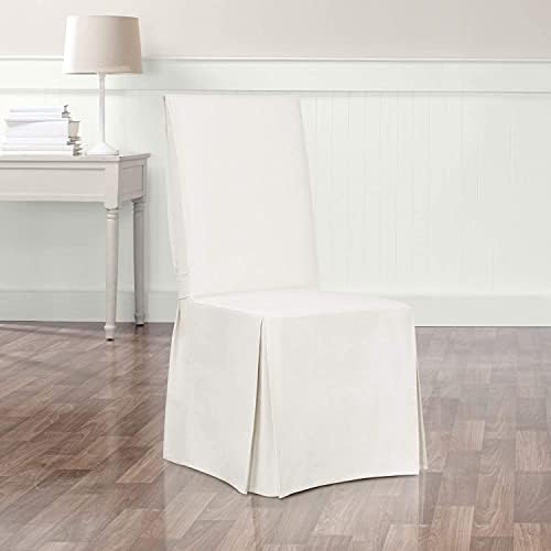 SureFit Dining Chair Slipcover - 100 Cotton White Full Length Relaxed Fit