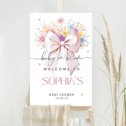 Baby in Bloom Shower Sign Pink Wildflower Decor with Stand
