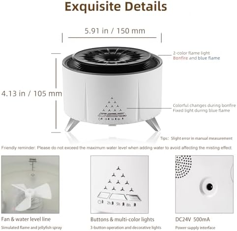 HodeMi Small Cool Mist Humidifier with Essential Oil Diffuser and Flame Mode