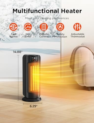 1500W Portable Electric Space Heater with Thermostat and 4 Modes