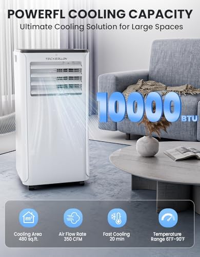 TECXERLLON 10000 BTU Portable AC with Cooling Dehumidifier Fan Sleep Modes
