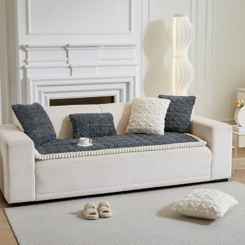 Tiwwie Fuzzy Dog Couch Cover with Non-Slip Design