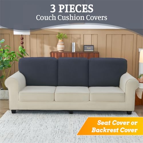 3-Piece Stretch Sofa Slipcover for L Shaped Couch Dark Grey