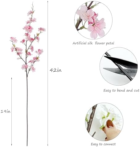 BUZFOWU Artificial Silk Cherry Blossom Flowers 42 4pcs Pink