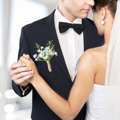 2PCS Artificial Babys Breath Boutonniere with Pin for Wedding Men