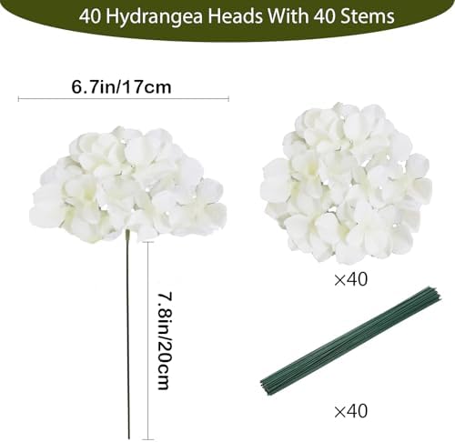 Cherica White Hydrangea Artificial Flowers Bulk 40 Pcs
