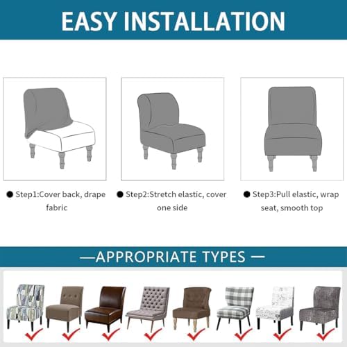Armless Accent Chair Cover Stretch Spandex Beige Brown Set of 1