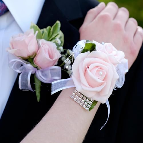 PATIKIL Blue Artificial Rose Wrist Corsage 2 Pack