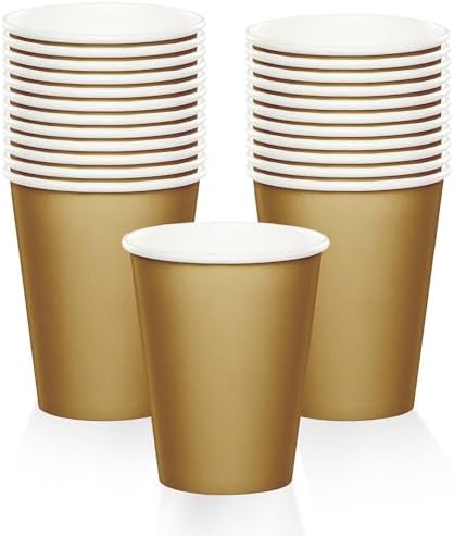 HOME HOOPLA Solid Glittering Gold Disposable Beverage Cups 24 Count