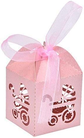 CTY Baby Baby Shower Girl Favor Gift Box Set 50pcs Pink Carriage