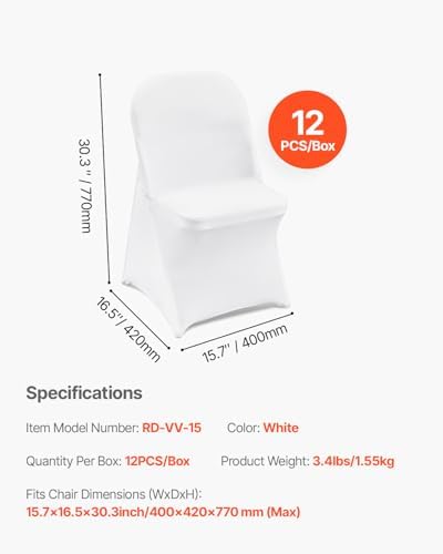 VEVOR White Stretch Spandex Chair Covers - 12 PCS Universal for Events