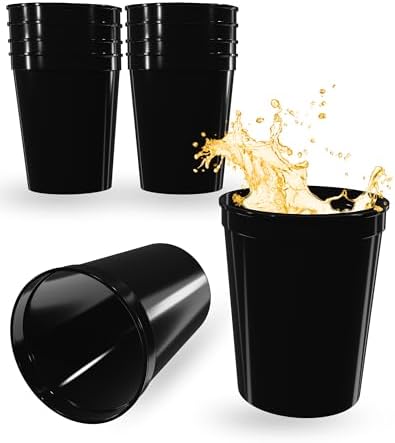 PartyPrints 10 Pack 16 oz Black Reusable Plastic Cups
