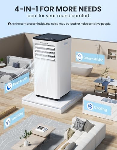 TECXERLLON 10000 BTU Portable AC with Cooling Dehumidifier Fan Sleep Modes
