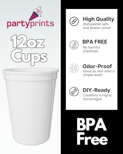 PartyPrints 10 Pack White Reusable Plastic Cups