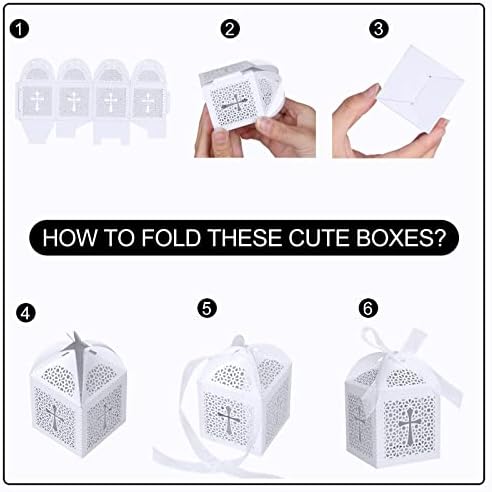 KPOSIYA 70 Pack Laser Cut Cross Candy Boxes with Ribbons