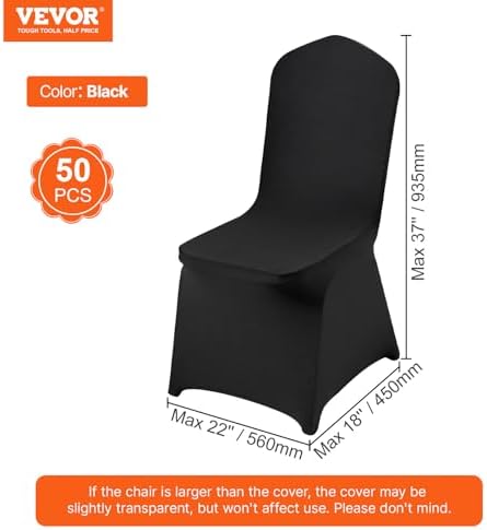 VEVOR 50 Pcs Black Chair Covers for Weddings and Banquets