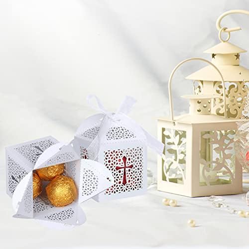KPOSIYA 70 Pack Laser Cut Cross Candy Boxes with Ribbons