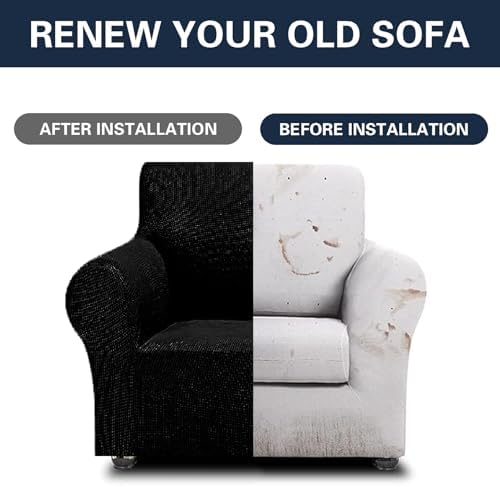 2025 New Stretch Chair Sofa Slipcover with Elastic Bottom and Jacquard Fabric - Black