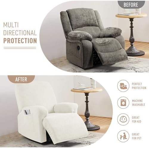 KinCam Recliner Covers Stripe Jacquard 1 Seater Cream