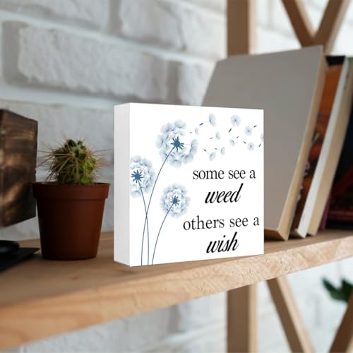 White and Blue Dandelion Quote Wooden Desk Sign